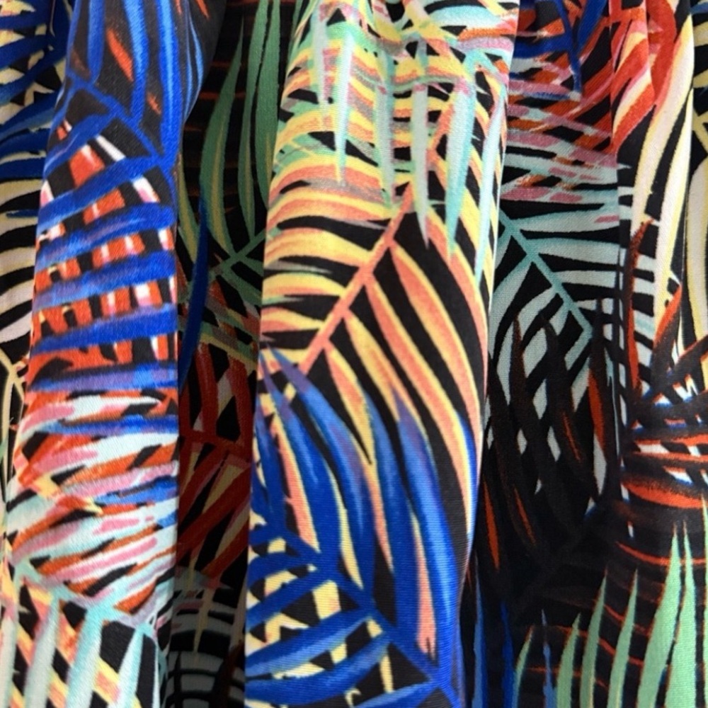 Colorful Palm Print Midi Skirt – Statement Streetwear – Size S